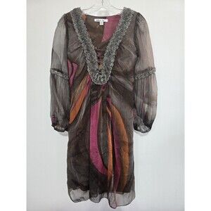 Festival Tunic Blouse Boho Shirt Women’s Size M Pheasant Goth V-Neck Crinkle